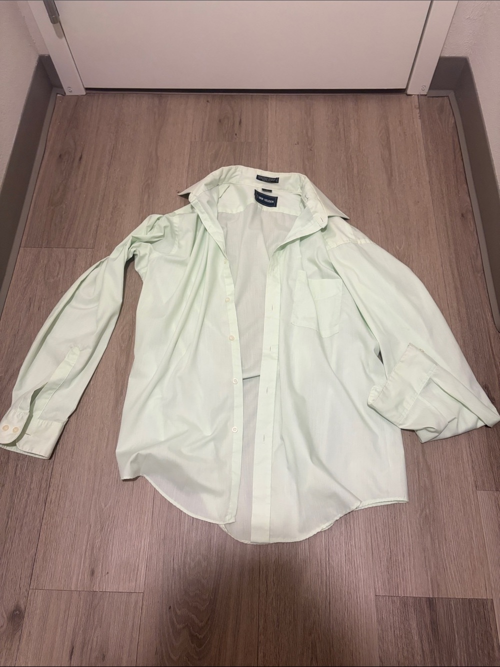 Vintage Van Heusen Mint Green Long Sleeve Dress Shirt 17 34/35 Made in USA - Picture 9 of 12